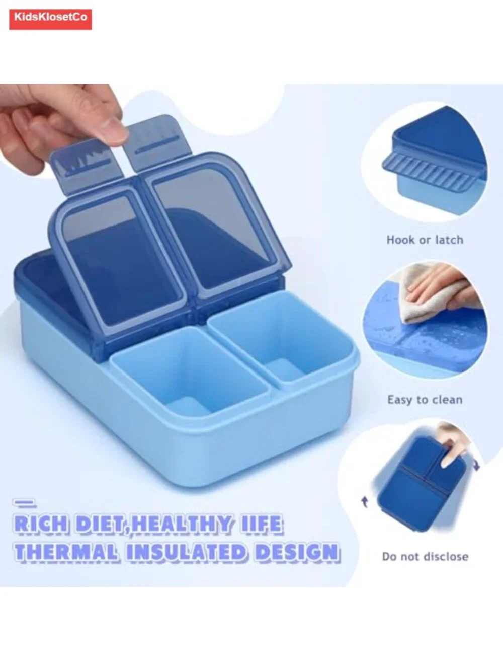 2 Pack Bento Snack Box Container for Kids Adults | 3 Compartment Leak-Proof